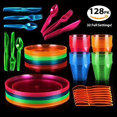128 Piece Neon Party Supplies Set