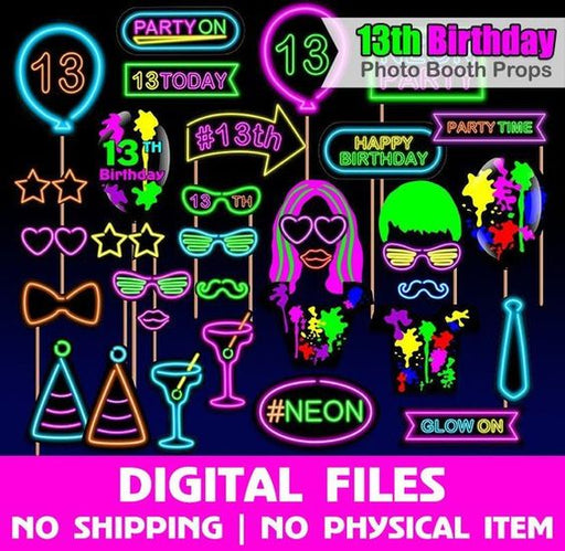 13th Neon Birthday, 13th photo booth props