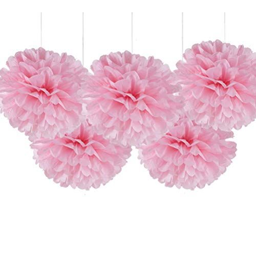 16” Pink Tissue Paper Flower Pom Poms, Hanging Party Decorations, Pack of 5