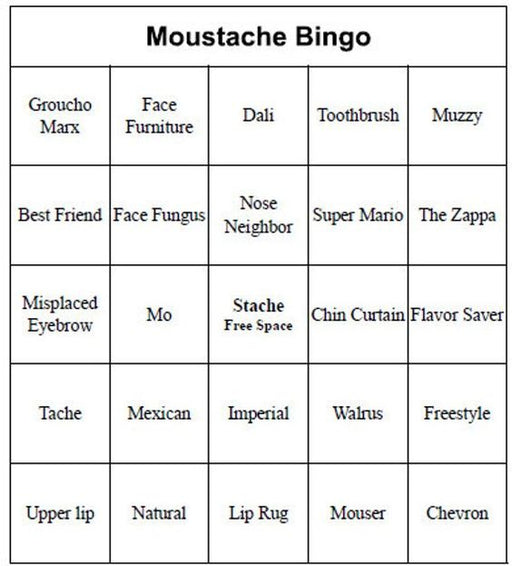 20 Individual Printable Mustache Bingo Cards for Baby Shower or Birthday Party
