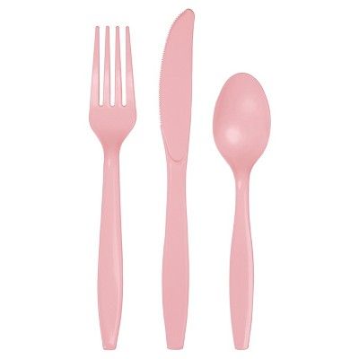 24ct Classic Pink Assorted Plastic Disposable Silverware Flatware