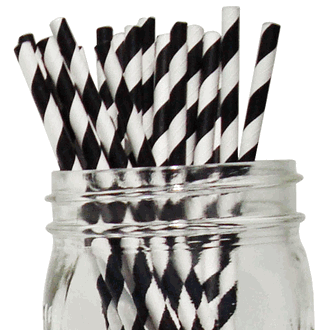 25PCS Striped Party Paper Straws Black