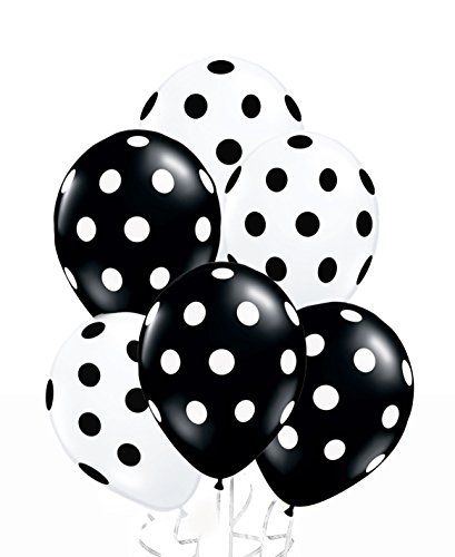 50 Pcs 12" Latex Balloons Black and White Polka Dot