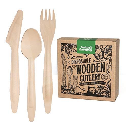 Large Full-Size Disposable Wooden Cutlery Sets
