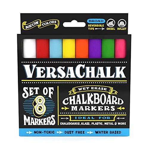 Neon Liquid Chalk Markers by VersaChalk - Wet Erase Chalk Ink Pens for Chalkboard Signs, Blackboard, Dry Erase Board (5mm Bold Reversible Tip)