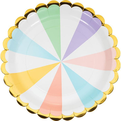 WORKING URL PASTEL CELEBRATIONS DINNER PLATE, SCALLOP SHAPED, FOIL 8CT