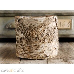 Birch Bark Covered 6" Planters Pot w/Liner