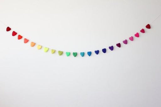 Bright Rainbow Felt Heart Garland