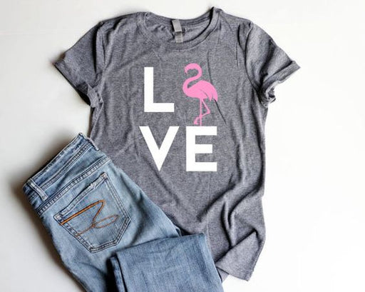 Flamingo LOVE Shirt Junior Fitted Pink Flamingo Party Shirts