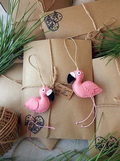 Flamingo ornaments.Two flamingo ornaments.