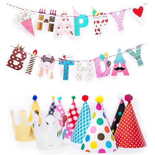 Glittery Garden Fun and Colorful Gold Foiled Happy Birthday Banner