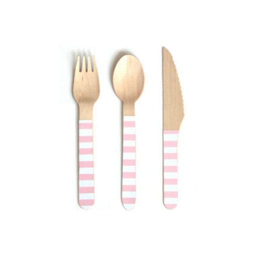 WORKING URL Pink and White Striped Wooden Cutlery