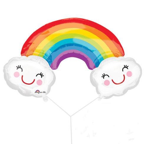 Large 37" Rainbow With Clouds Foil Balloon