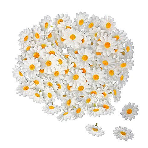 Leafbaby 100 PCS White Artificial Fake Lifelike Gerbera Daisy Flowers Heads for Party Wedding and DIY Crafts