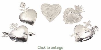Natural Tin Heart Ornaments - Set of 6
