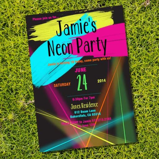 Neon Party Theme Invitation