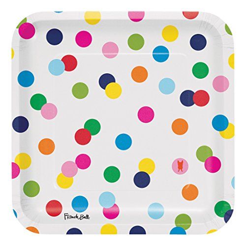 Party Supplies French Bull Dots-9-Inch Square Dinner Plate, 10-Count