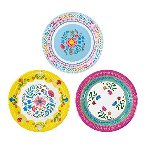 Talking Tables M Boho Floral Tea Party Plates, Pink Blue Yellow