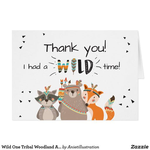 Wild One Tribal Woodland Animals Thank You Card