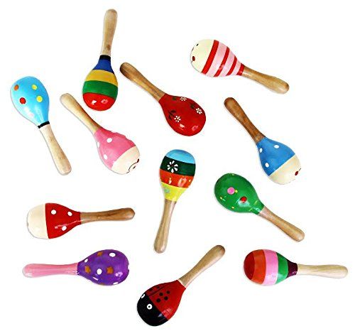 Wooden Fiesta Maracas Pack of 6 Assorted Colors and Designs Maracas